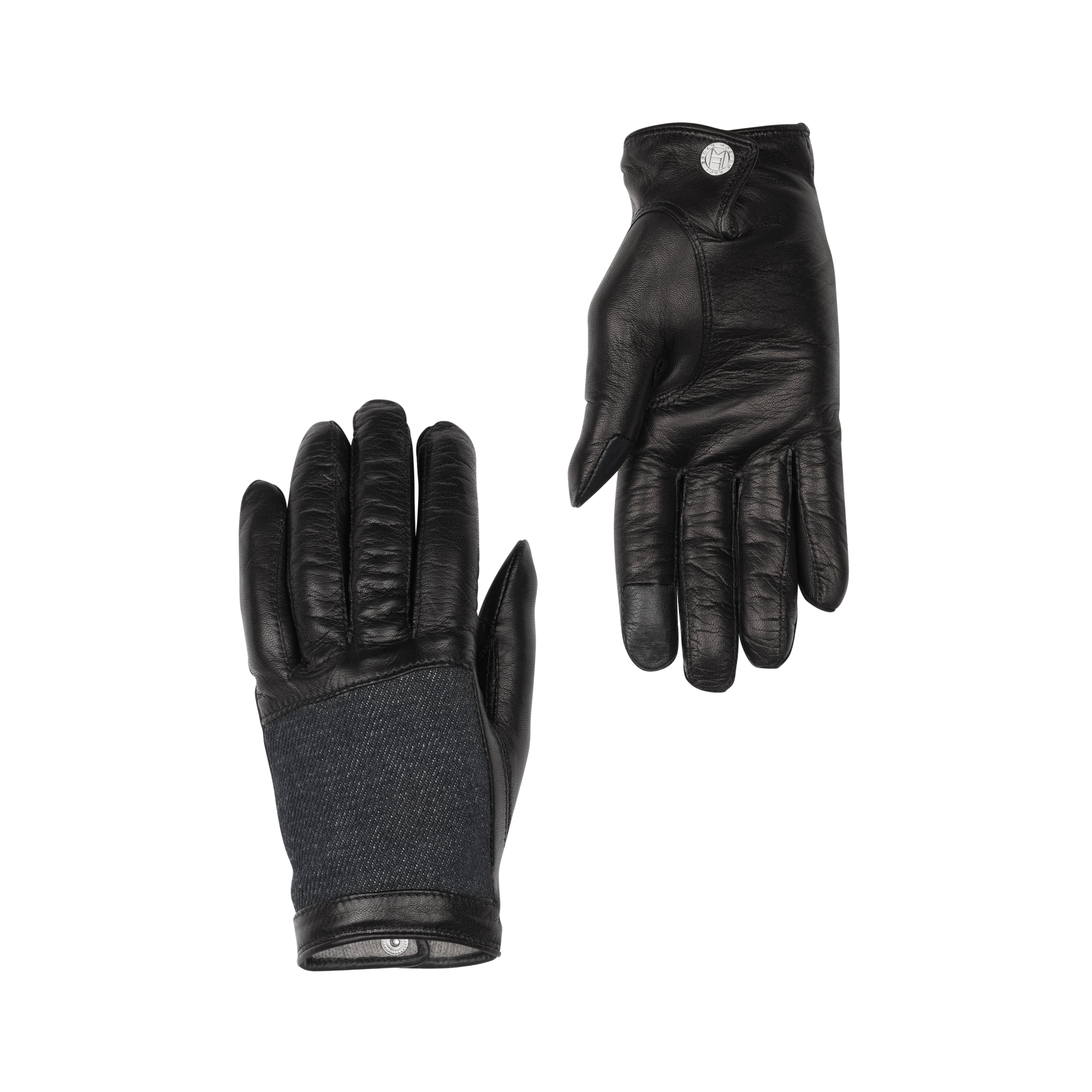 Gants femme en cuir noir et jean doublé cachemire - Florac | Atelier Tuffery