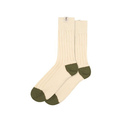 Chaussettes épaisses en Laine Écru et Vert Kaki - Atelier Tuffery