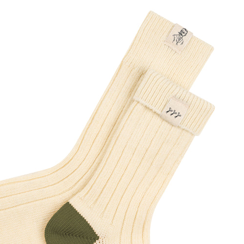 Chaussettes épaisses en Laine Écru et Vert Kaki - Atelier Tuffery
