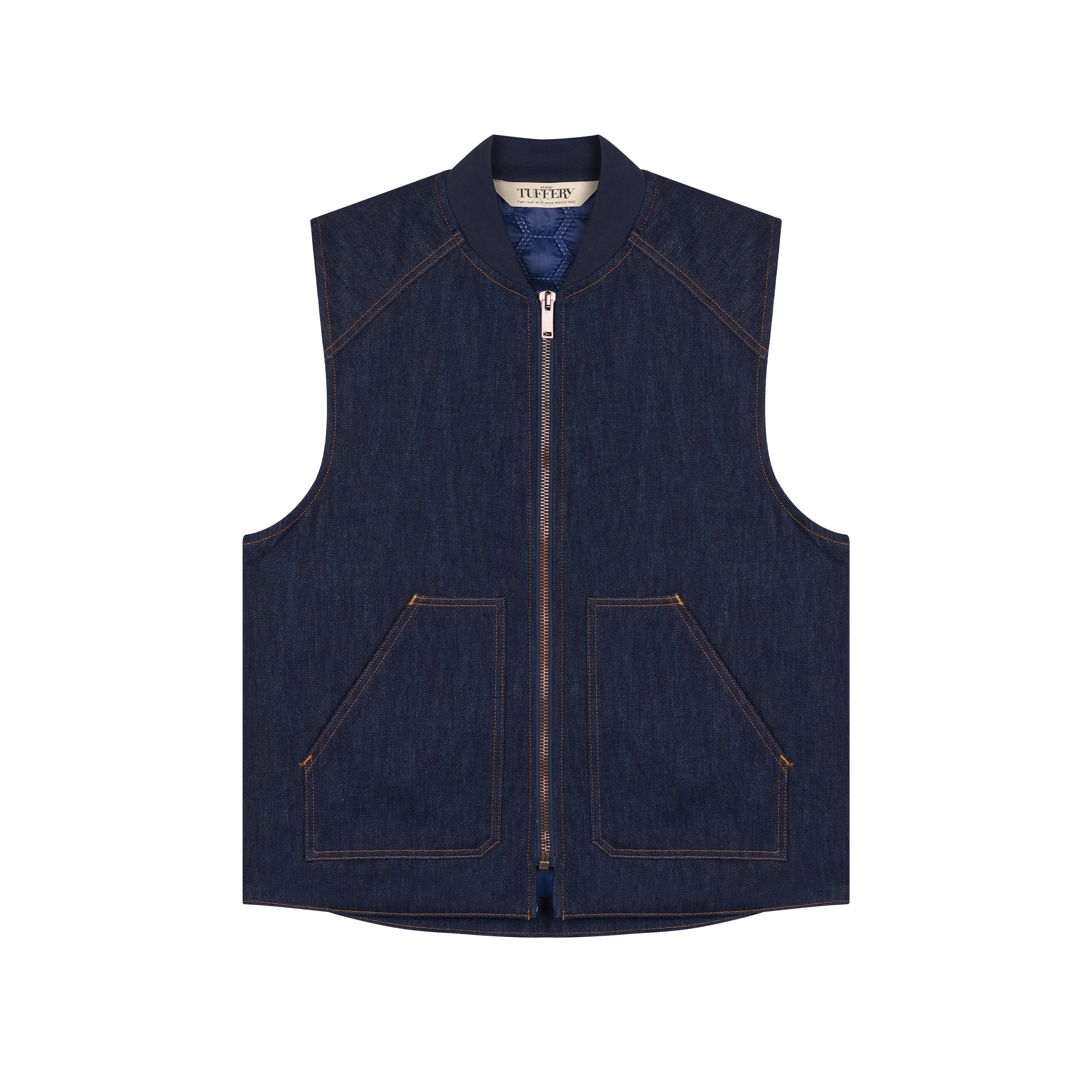 Raw denim vest with wool lining – Atelier Tuffery