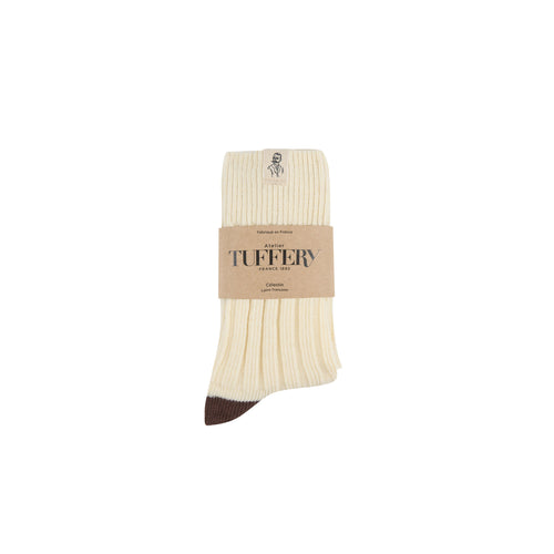 Chaussettes épaisses en laine Écru & Marron - Atelier Tuffery