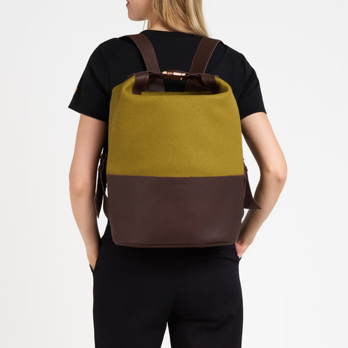 Sac à dos cuir & laine Olive - Atelier Tuffery