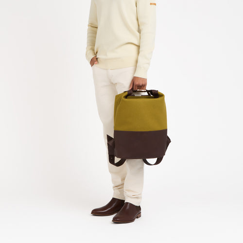 Sac à dos cuir & laine Olive - Atelier Tuffery