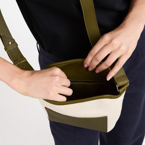 Sac bandoulière cuir & laine Écru - Atelier Tuffery