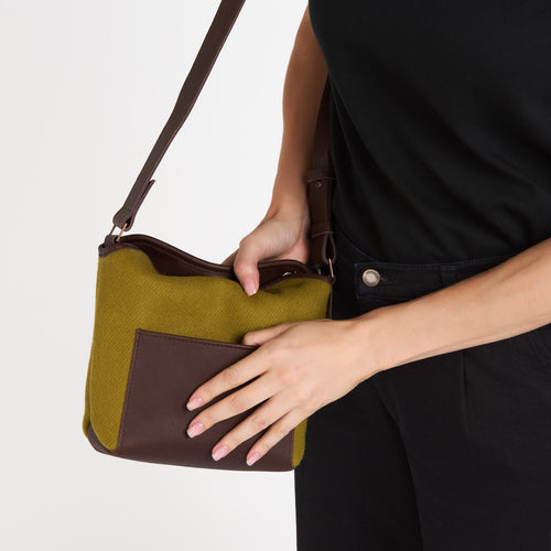 Sac bandoulière cuir & laine Olive - Atelier Tuffery