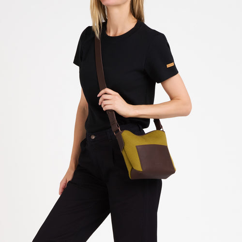 Sac bandoulière cuir & laine Olive - Atelier Tuffery