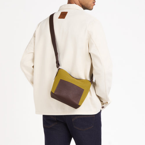 Sac bandoulière cuir & laine Olive - Atelier Tuffery