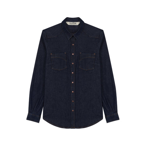 レディース デニムシャツ インディゴブルー - Cévennes - Atelier Tuffery
