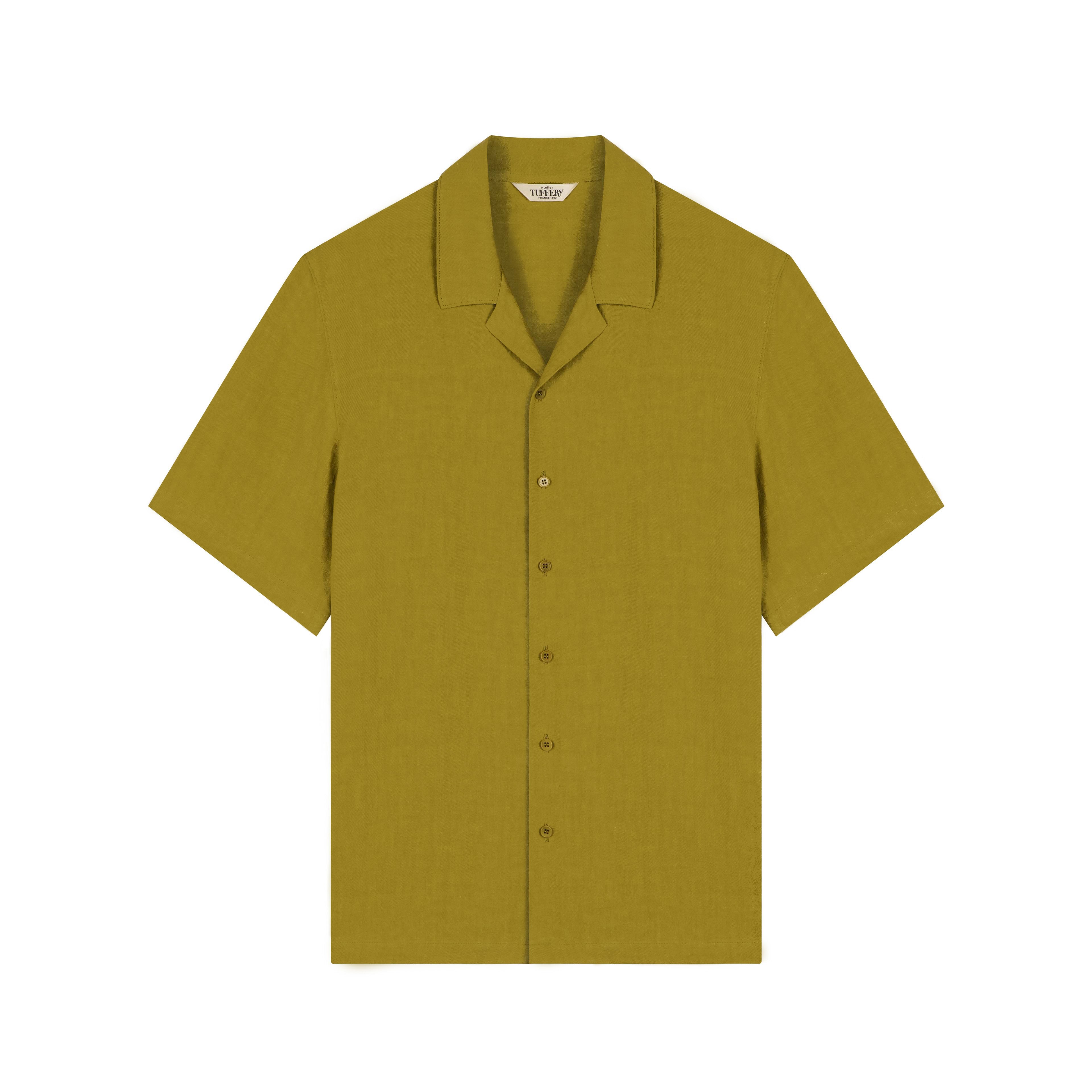 Men's straight olive linen short-sleeve shirt - Anduze – Atelier