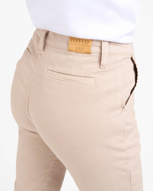 Chino femme ajusté taille haute Beige - Léonie - Atelier Tuffery