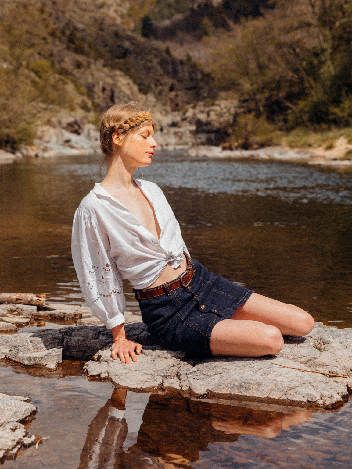 Hemp denim paneled skirt