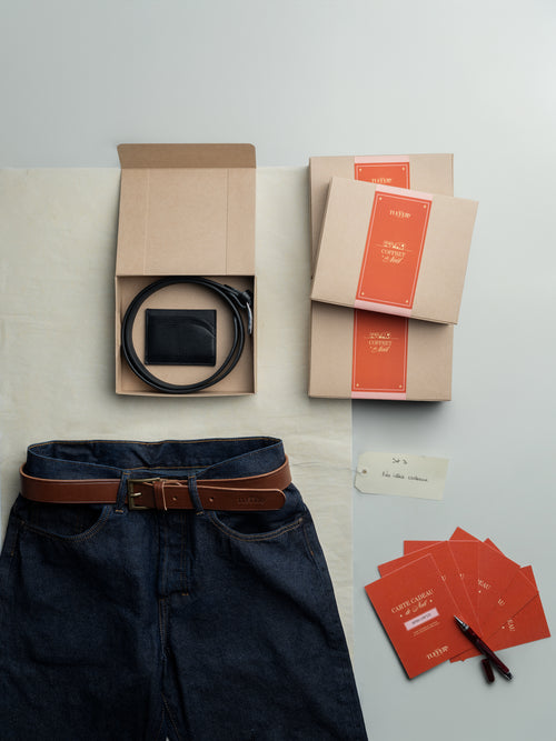 Ceinture en cuir et porte cartes cuir Noir – Coffret cadeau - Atelier Tuffery