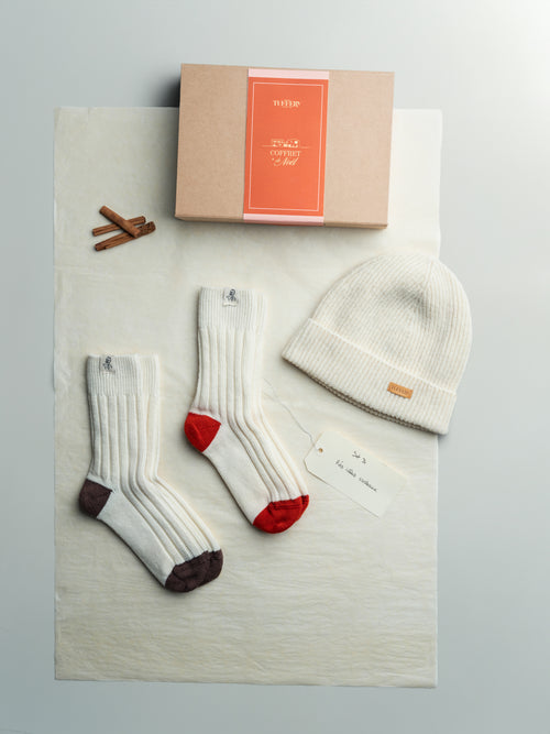 Bonnet Écru & Chaussettes Laine Française - Coffret Cadeau - Atelier Tuffery