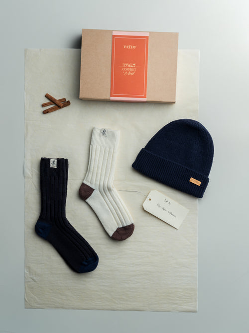 Bonnet Marine & Chaussettes Laine Française - Coffret Cadeau - Atelier Tuffery
