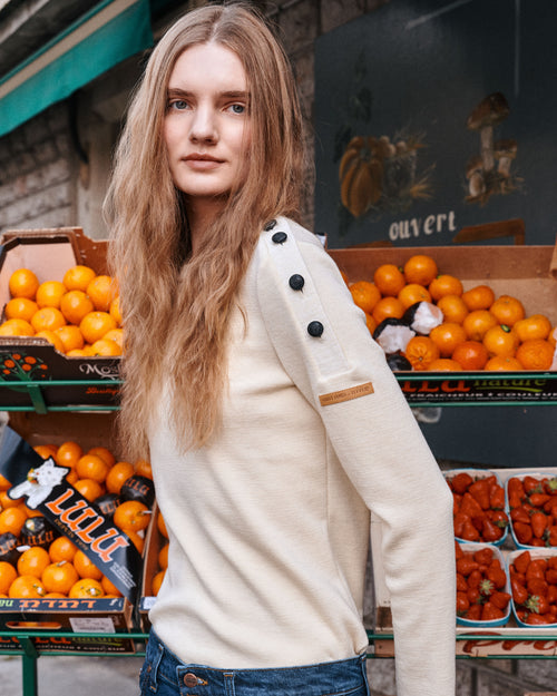 Women’s French Wool Sweater Ecru – SAINT JAMES x Atelier TUFFERY – Transmission - Atelier Tuffery