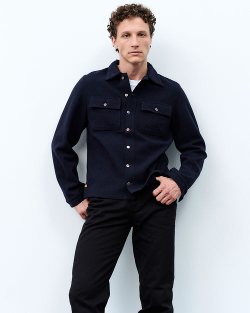 Surchemise homme droite en laine Marine - Atelier Tuffery
