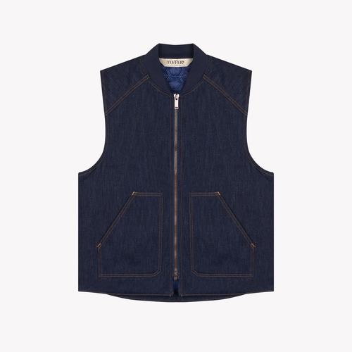 Gilet sans manches homme en jean brut doublé laine française - Atelier Tuffery