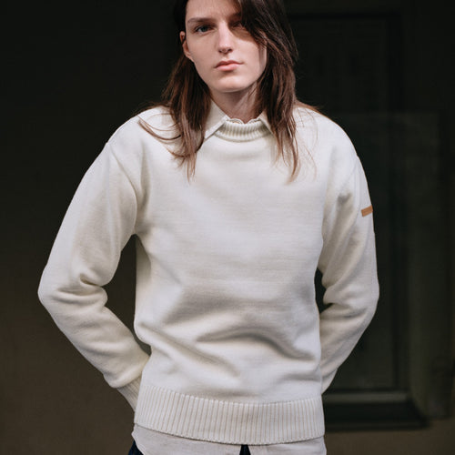 Pull Femme col rond laine française écru - Atelier Tuffery