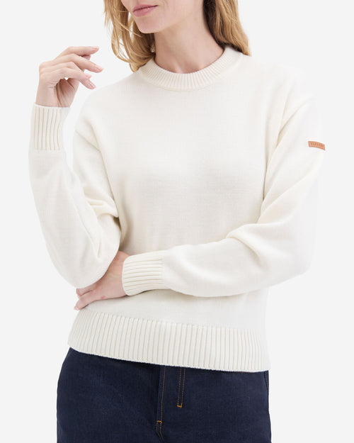 Pull Femme col rond laine française écru - Atelier Tuffery