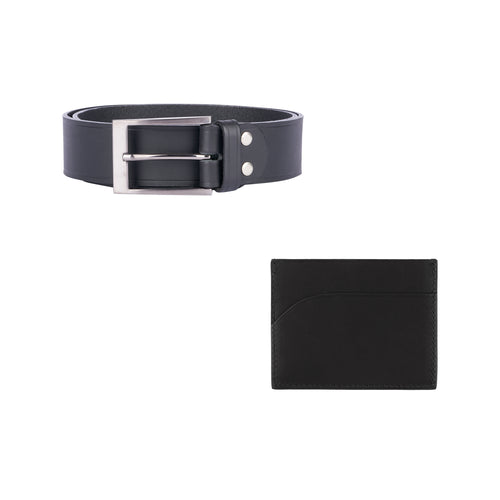 Ceinture en cuir et porte cartes cuir Noir – Coffret cadeau - Atelier Tuffery