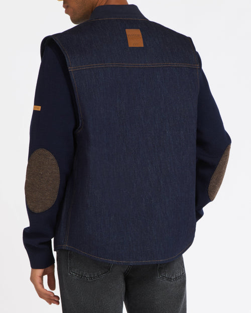 Gilet sans manches homme en jean brut doublé laine française - Atelier Tuffery