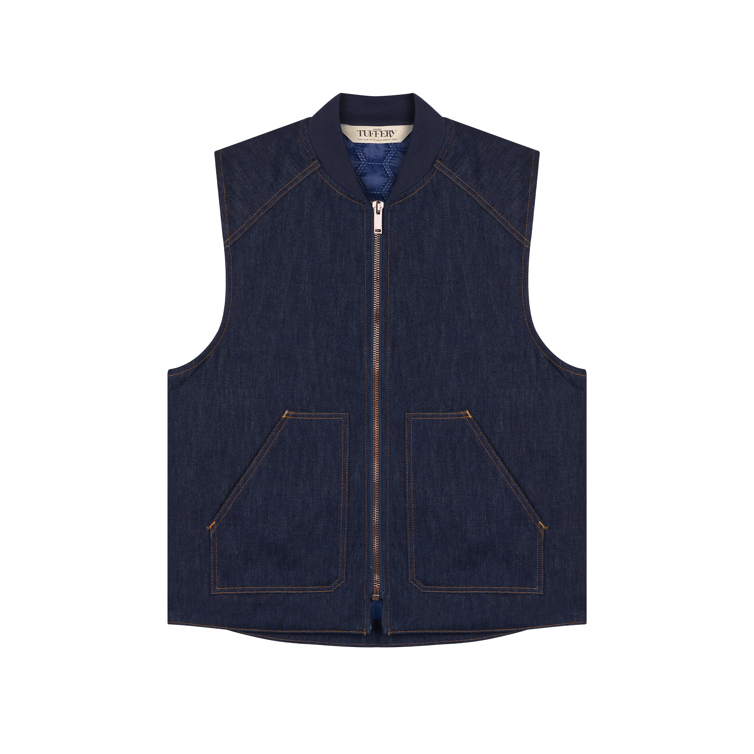 Raw denim vest with wool lining | Atelier Tuffery