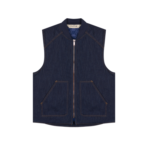 Gilet sans manches homme en jean brut doublé laine française - Atelier Tuffery