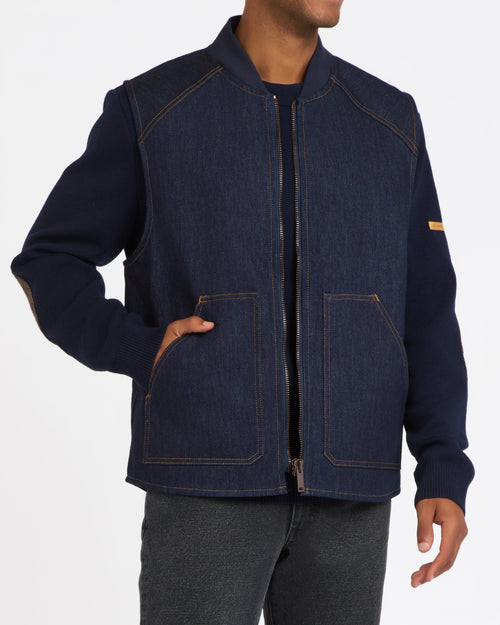 Gilet sans manches homme en jean brut doublé laine française - Atelier Tuffery