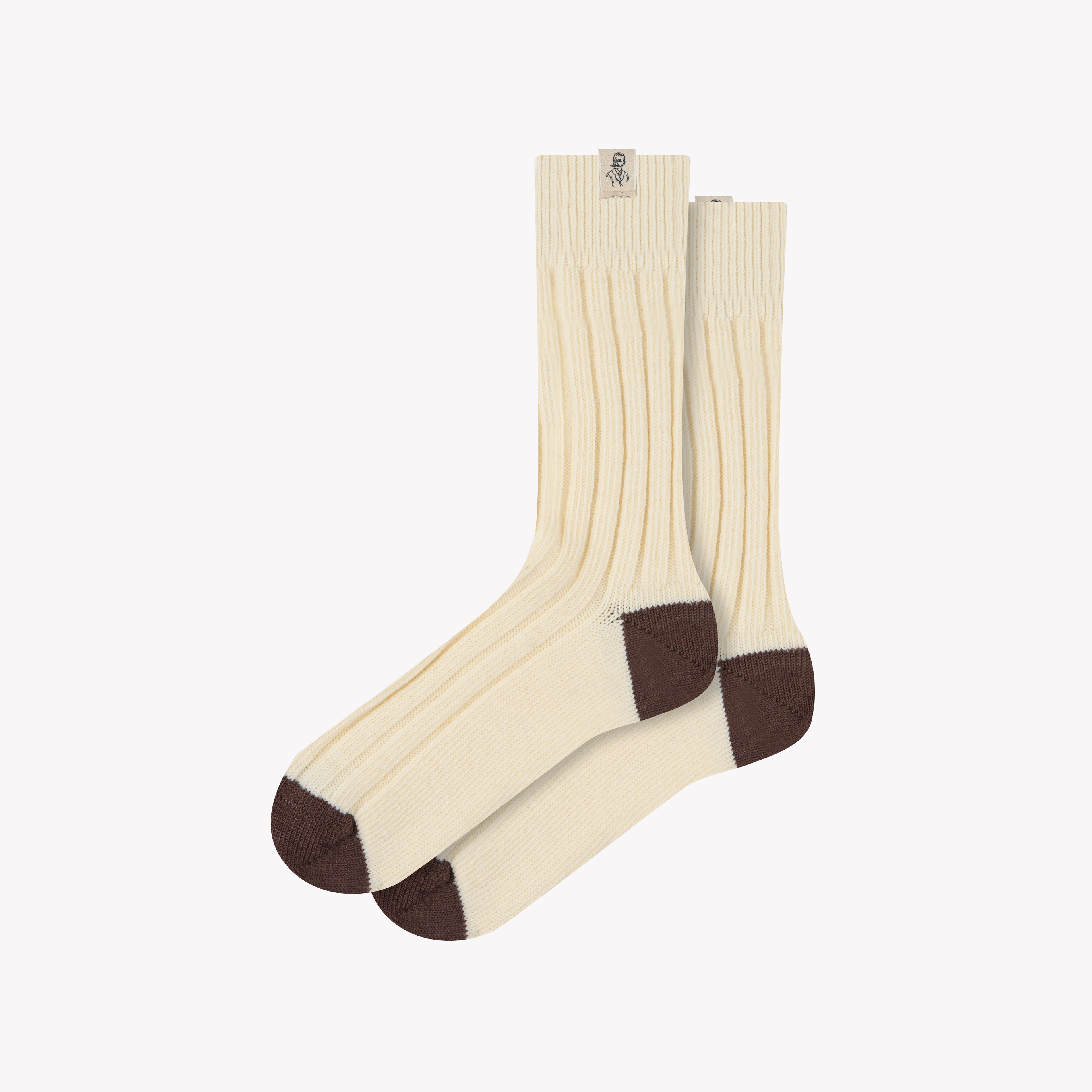 Chaussettes épaisses en laine française Écru & Marron | Atelier Tuffery