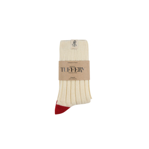 Chaussettes épaisses en laine Écru & Rouge - Atelier Tuffery