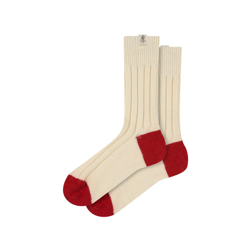 Chaussettes épaisses en laine Écru & Rouge - Atelier Tuffery