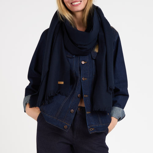 Écharpe en laine française – Marine - Atelier Tuffery