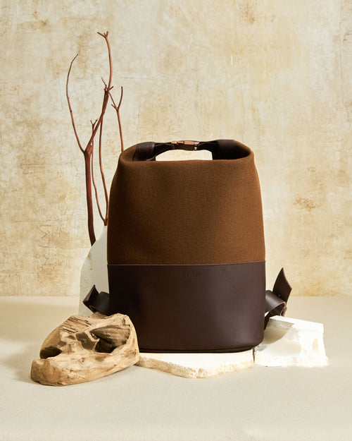 Sac à dos cuir & laine Chocolat - Atelier Tuffery