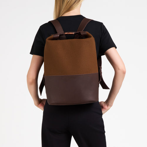 Sac à dos cuir & laine française Chocolat - Atelier Tuffery