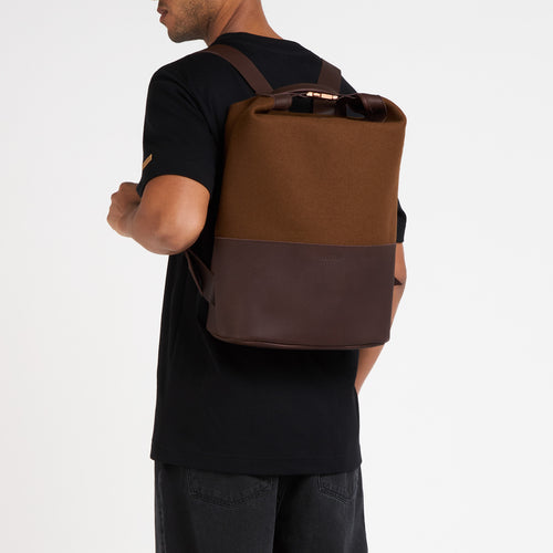 Sac à dos cuir & laine française Chocolat - Atelier Tuffery