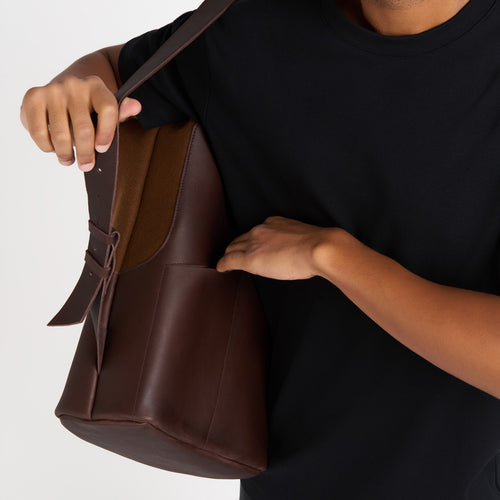 Sac à dos cuir & laine française Chocolat - Atelier Tuffery