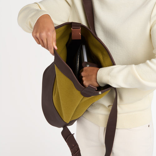 Sac à dos cuir & laine française Olive - Atelier Tuffery