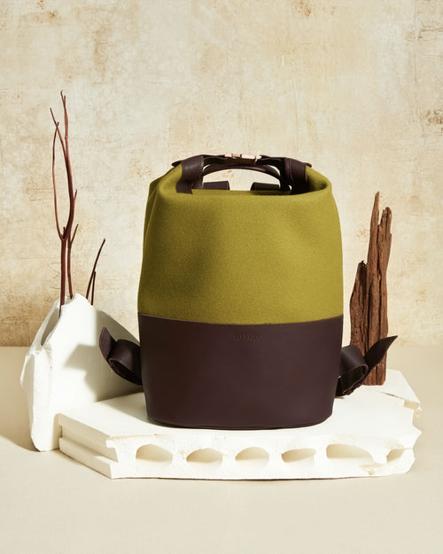 Sac à dos cuir & laine Olive - Atelier Tuffery