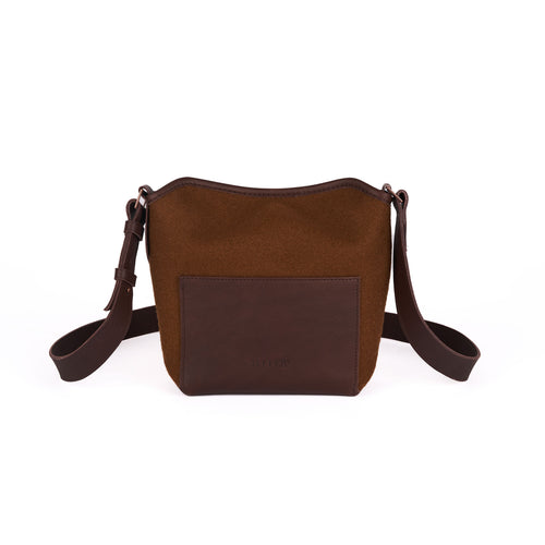 Sac bandoulière cuir & laine Chocolat - Atelier Tuffery