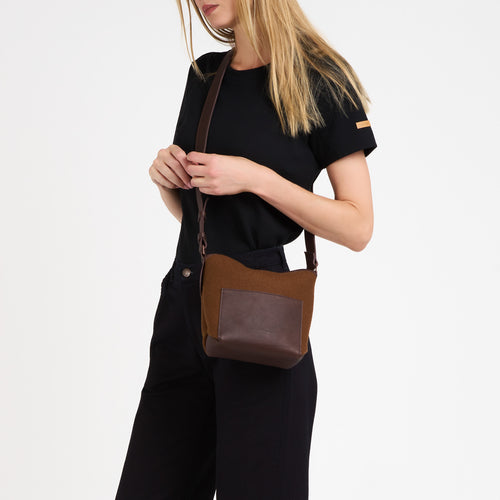 Sac bandoulière cuir & laine française Chocolat - Atelier Tuffery