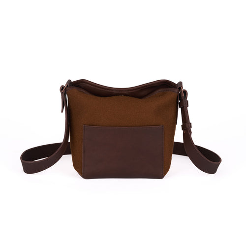 Sac bandoulière cuir & laine française Chocolat - Atelier Tuffery