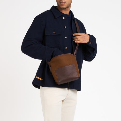 Sac bandoulière cuir & laine française Chocolat - Atelier Tuffery
