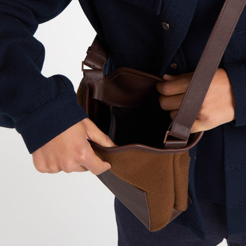 Sac bandoulière cuir & laine française Chocolat - Atelier Tuffery