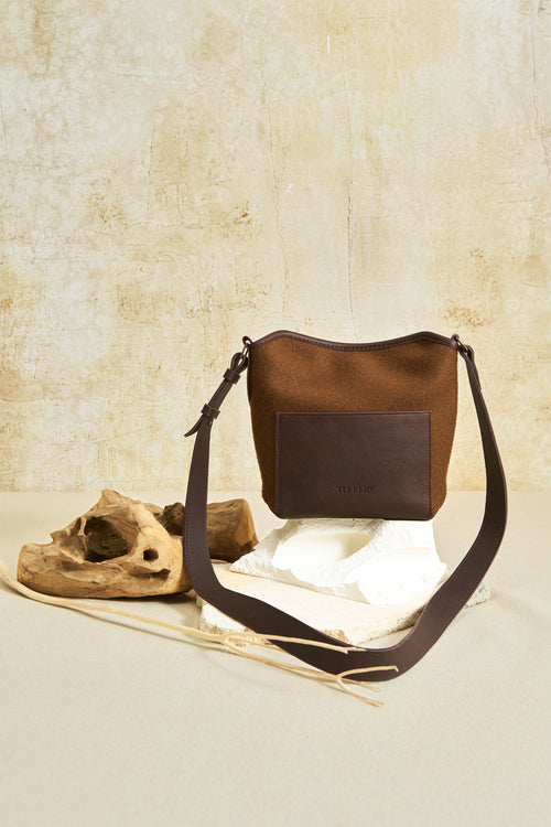Sac bandoulière cuir & laine Chocolat - Atelier Tuffery