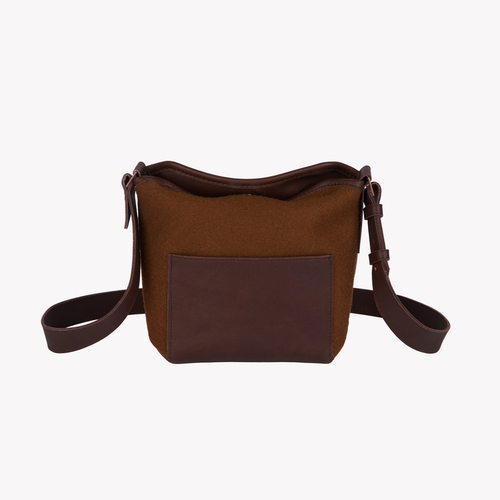 Sac bandoulière cuir & laine française Chocolat - Atelier Tuffery