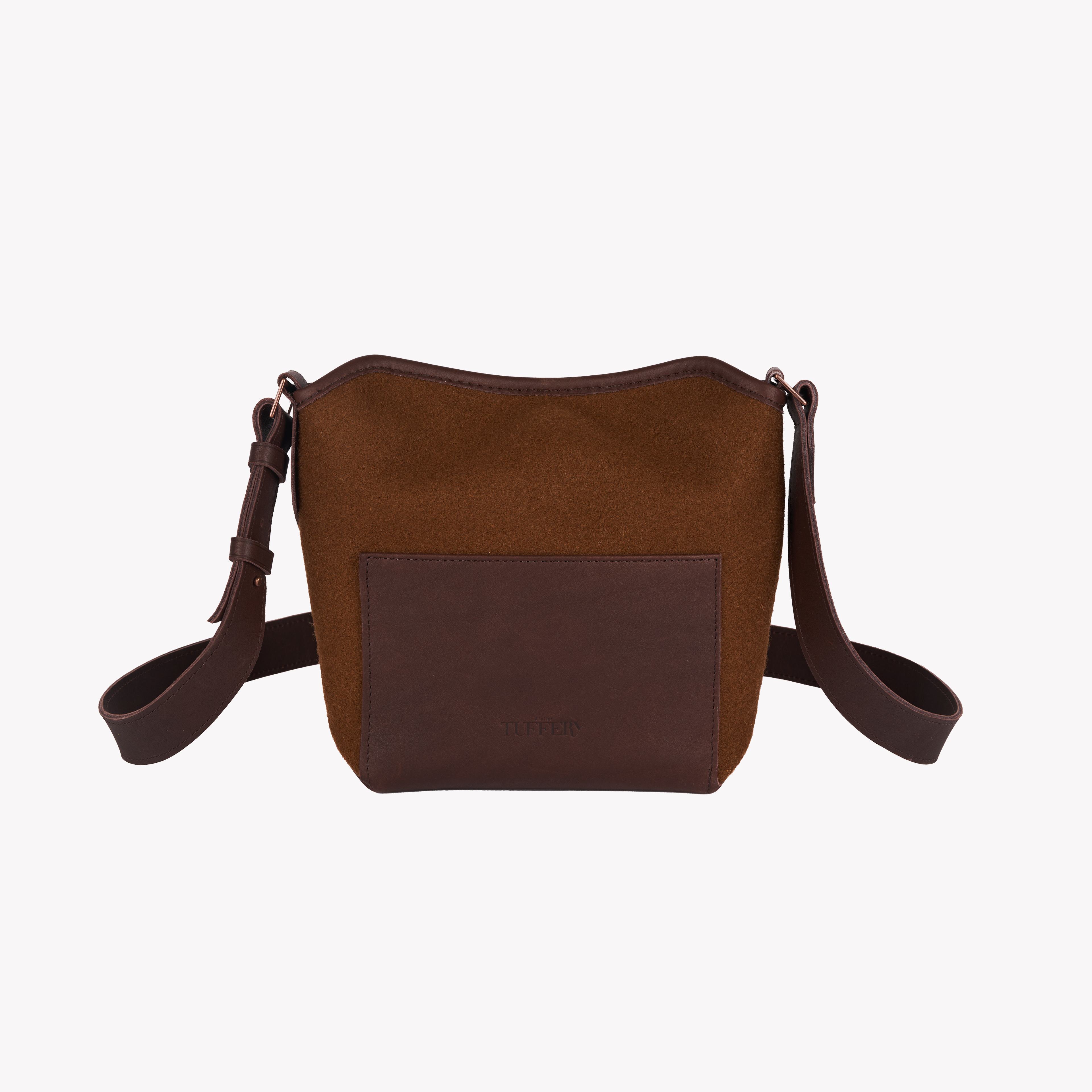 Chocolate Leather & French Wool Shoulder Bag | Atelier Tuffery