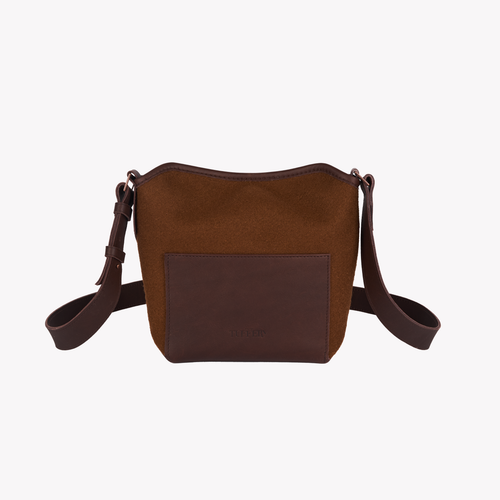 Chocolate Leather & French Wool Shoulder Bag - Atelier Tuffery