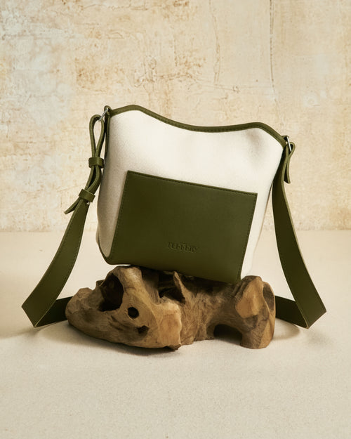 Sac bandoulière cuir & laine Écru - Atelier Tuffery