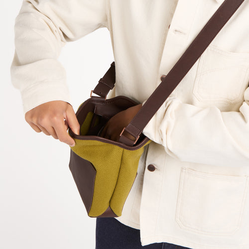 Sac bandoulière cuir & laine française Olive - Atelier Tuffery