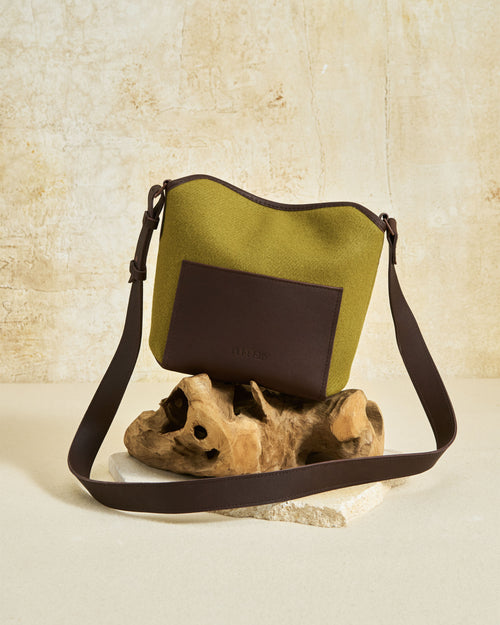 Sac bandoulière cuir & laine Olive - Atelier Tuffery